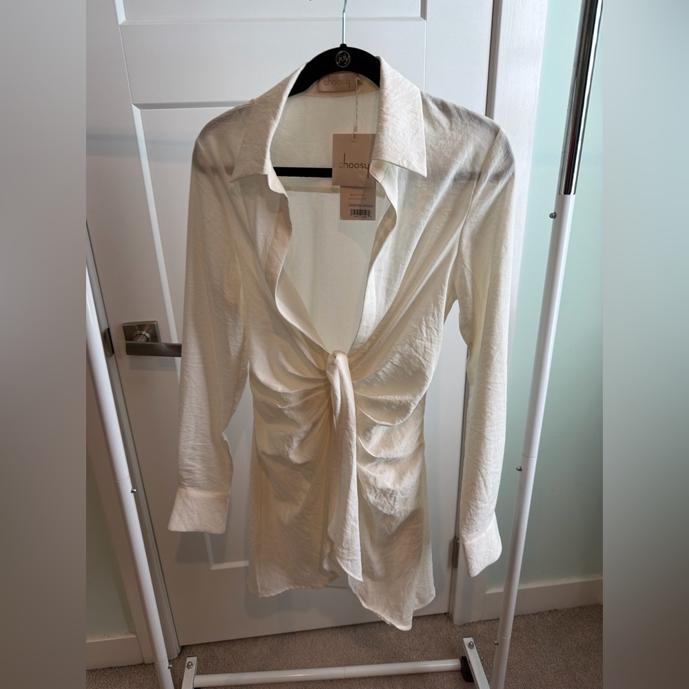 White Tie-Front Long-Sleeve Top